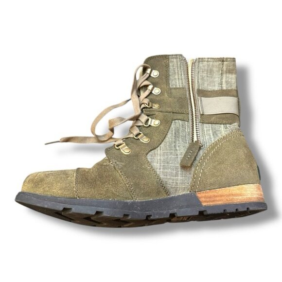 Women’s 9 Sorel Major Carly Olive Green Combat Boot Zip Up - Picture 5 of 13